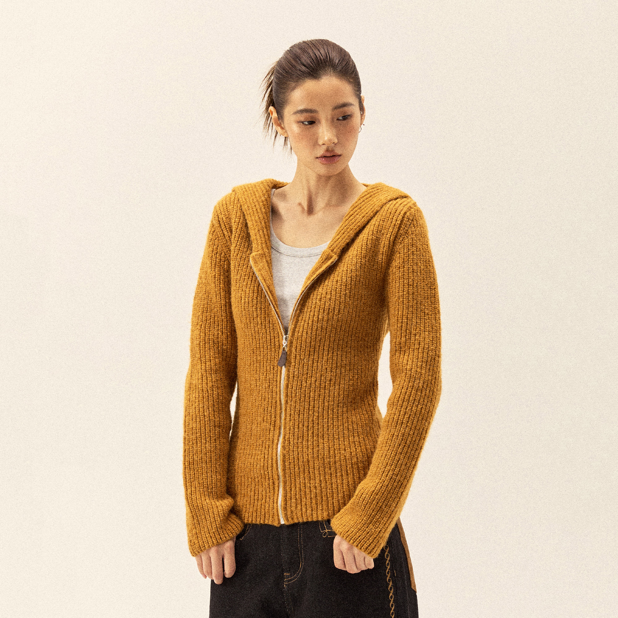 Gowireless羊毛混纺大兜帽毛针织