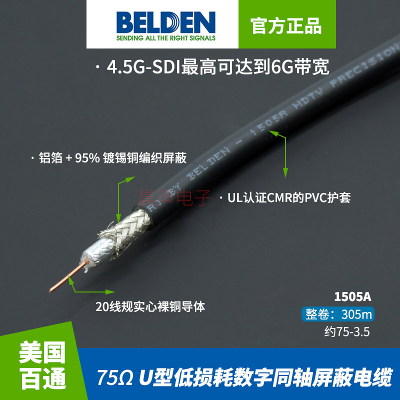 美国BELDEN百通1694A数字同轴75-4.5视频RG-6/U 4.5G高清HD-SDI