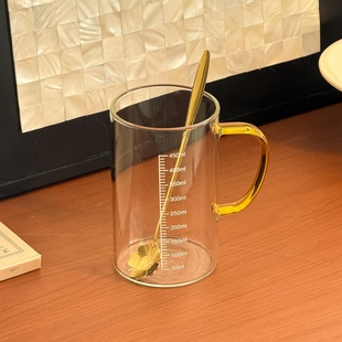 儿童牛奶杯带刻度杯透明玻璃早餐燕麦杯微波炉可加热加厚喝奶水杯