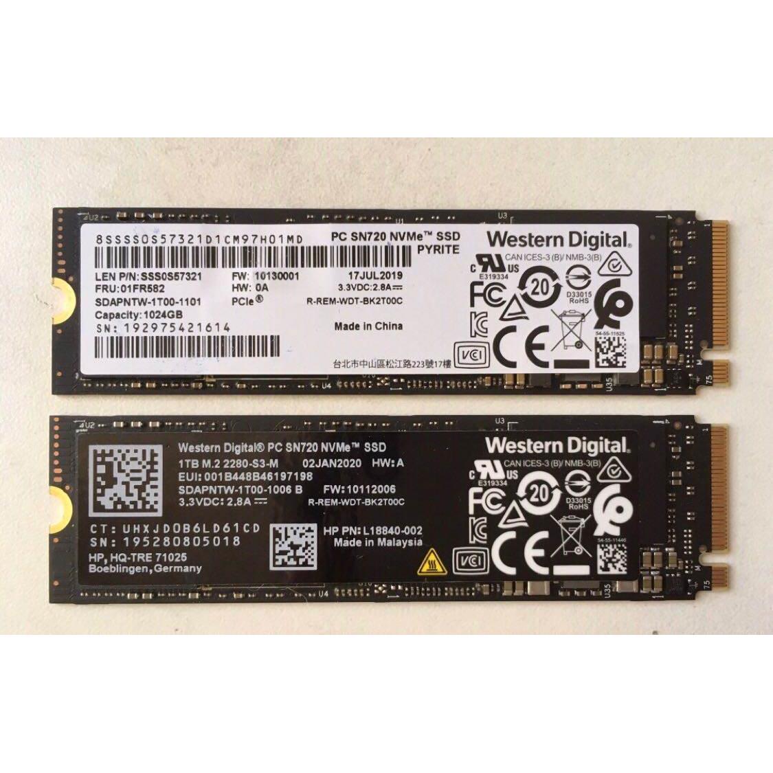 西数SN720 1T nvme m.2固态硬盘 WD黑盘 M.2接口 pcie 2280 ssd