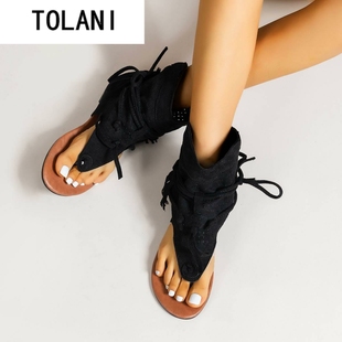 大码 43women flat sandals 凉靴女平底流苏夹趾凉鞋 shoes tassel