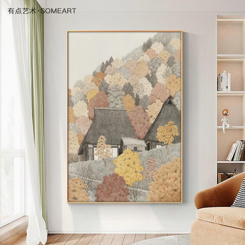 树林风景客厅大幅装饰画画抽象艺术饭厅壁画画日式覆古玄关竖版挂图片