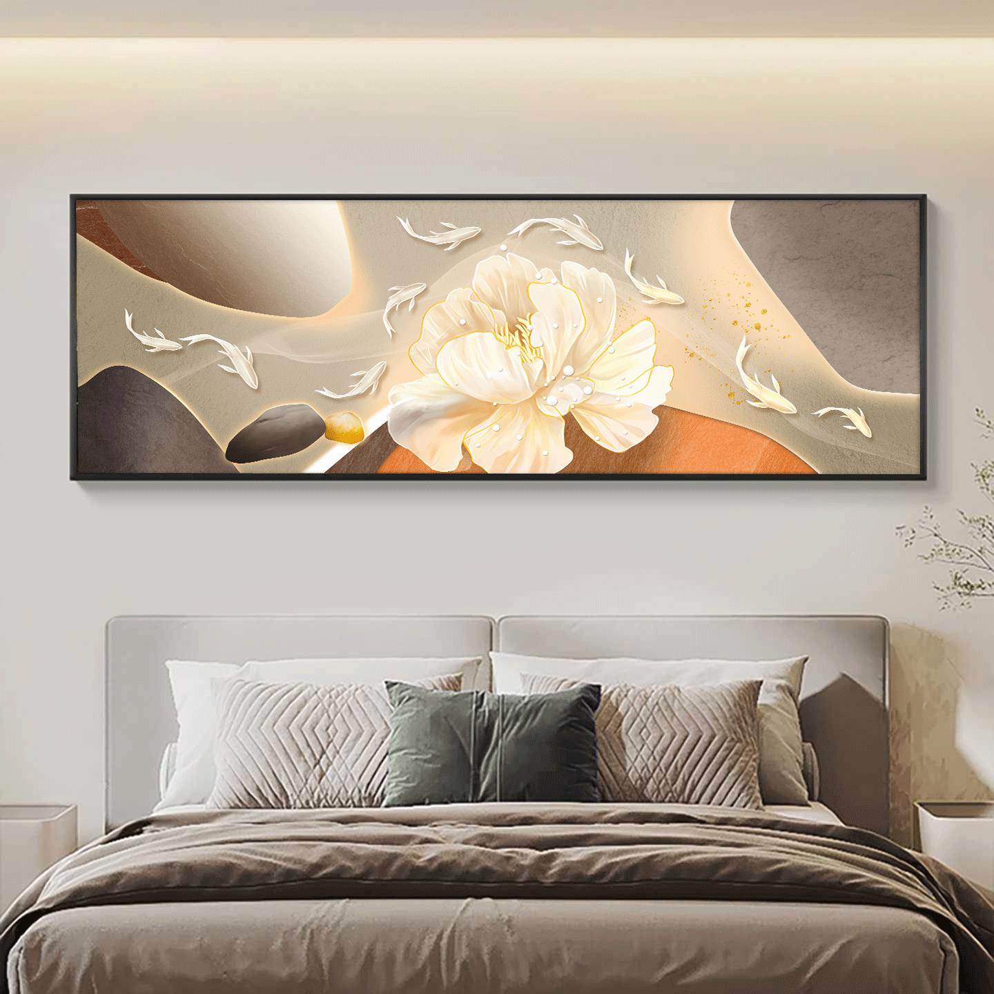 花开富贵床头卧室装饰画主卧房间背景墙挂画壁画简约现代花卉