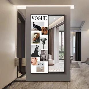 时尚杂志隐藏式全身镜可推拉全身镜可关闭镜子客厅玄关装饰挂墙画