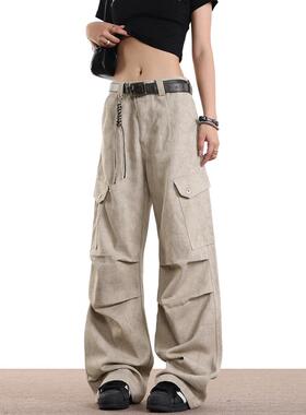 0123Start 大理石暗纹工装裤男女宽松美式复古休闲直筒阔腿伞兵裤