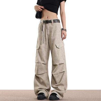 0123Start 大理石暗纹工装裤男女宽松美式复古休闲直筒阔腿伞兵裤