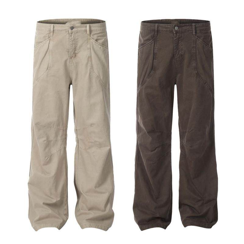 乌泥酱美式工装裤高街复古水洗直筒cleanfit美拉德牛仔裤微喇男女