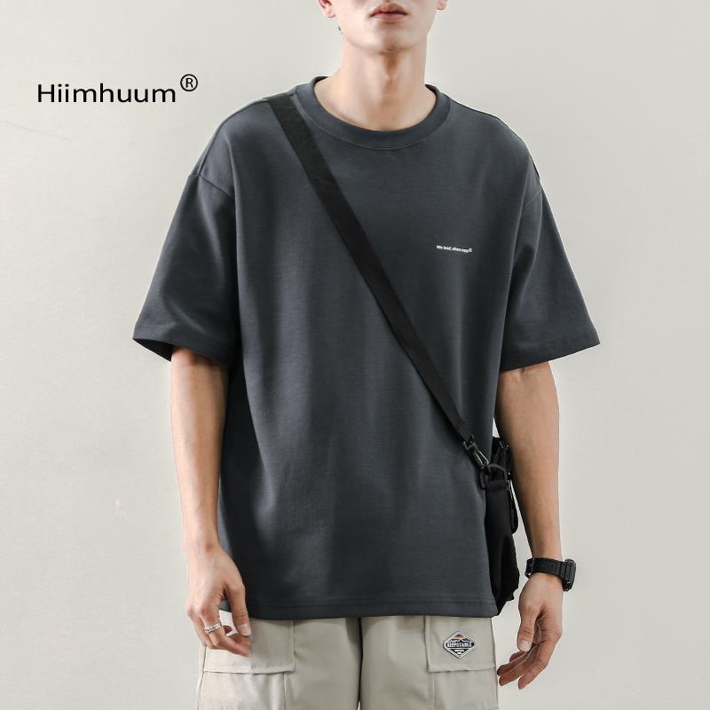 短袖t恤男夏季潮牌高克重磅四本针300g美式百搭宽松五分袖上衣男