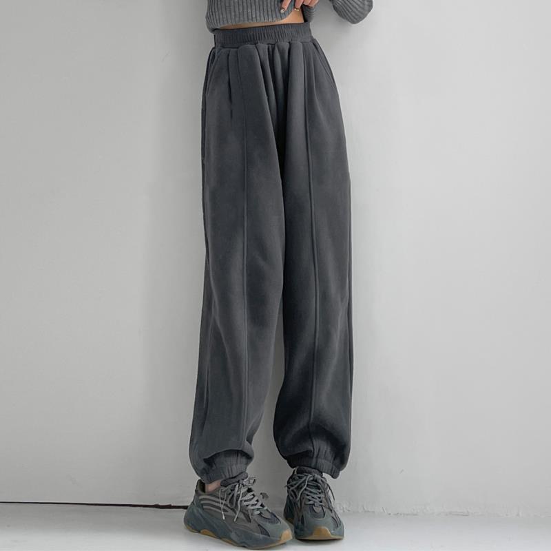 Ader加绒加厚秋冬卫裤女2024年抽绳宽松显瘦时尚运动休闲束脚裤子