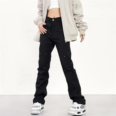 0123Start 潮牌高街修身直筒裤男女美式Vibe铆钉显瘦休闲长裤子