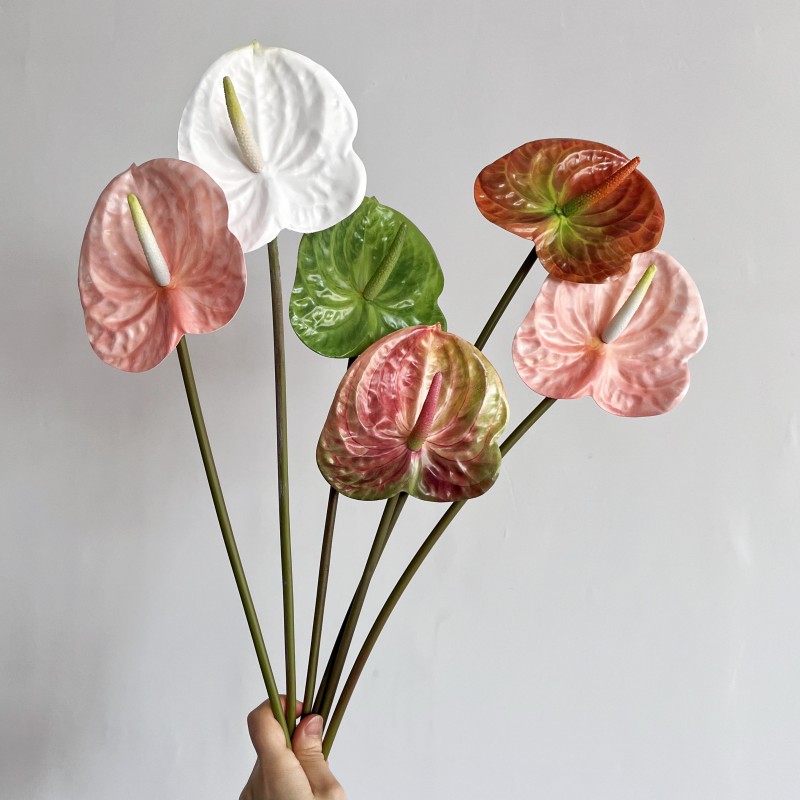 小号3D打印红掌仿真花手感塑料绿掌插花植物花卉马卡龙色田园白掌