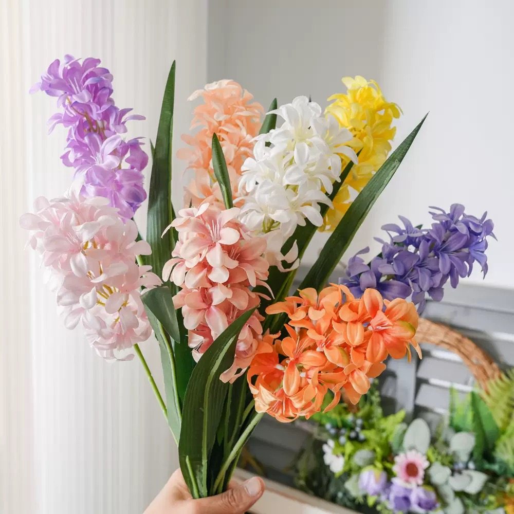 仿真花单头带叶风信子假花紫罗兰绢花婚庆婚礼装饰拍照道具花插花