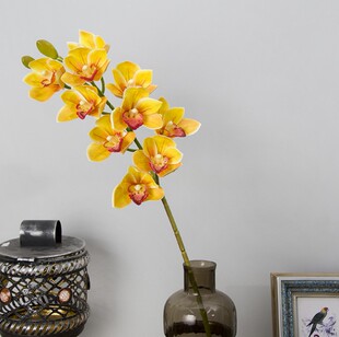 12头胶片手感蕙兰 仿真惠兰跳舞兰仿真东亚兰兰花假花落地花北欧