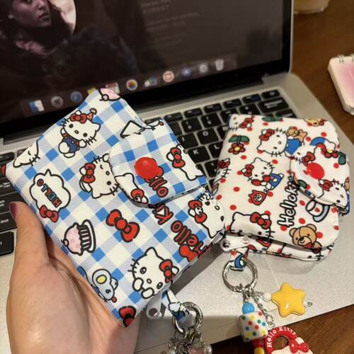 可爱kt卡通零钱包ins小清新卡通猫学生钥匙包毛绒短款硬币包卡包