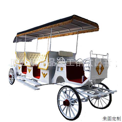 欧式三排马车草原马拉电动马车多人景区观光酒店接待展览巡游花车