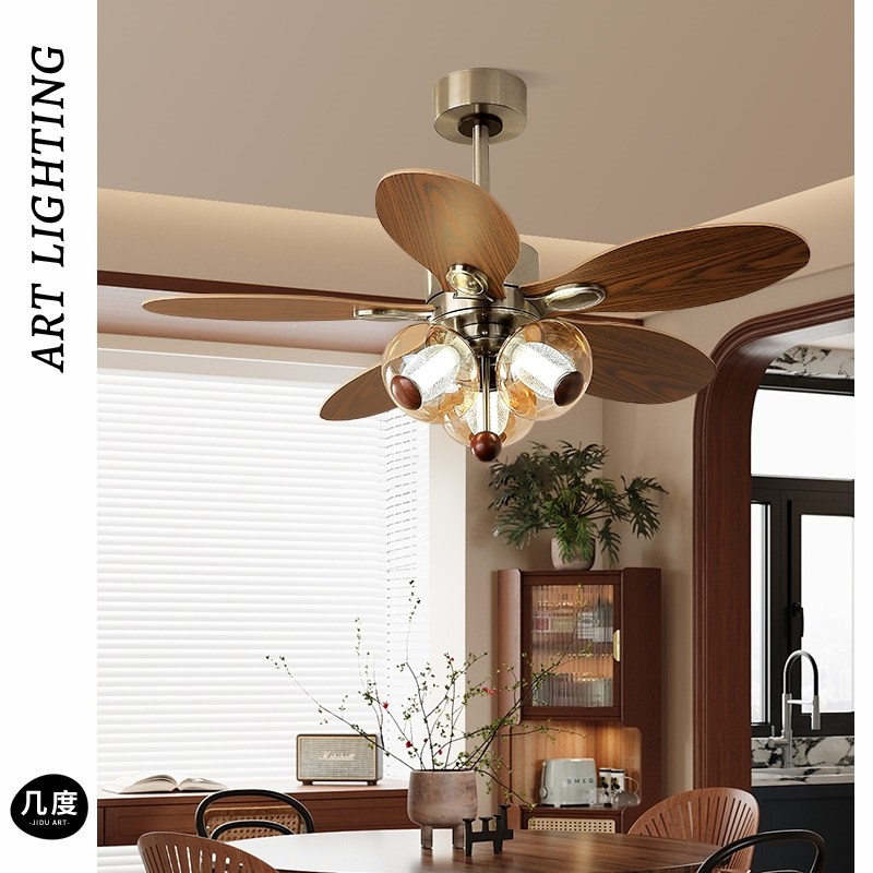 几度中古风扇灯餐厅高档实木复古扇灯书房卧室电扇吊灯2025新款吊,家装灯饰光源,风扇灯,淘宝优惠券,粉丝福利购,淘宝优惠卷