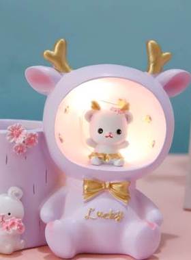 少女心贝拉兔收纳笔筒多功能星星灯儿童卧室桌面装饰摆件生日礼物