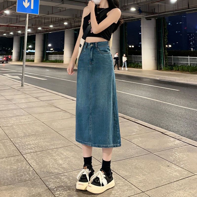 中长款牛仔半身裙女2026