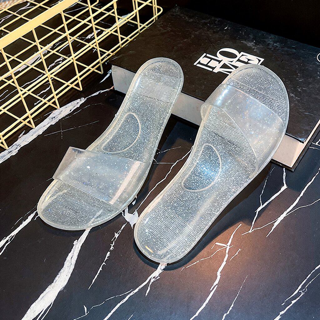 水晶拖鞋女塑胶料透明胶过冻低跟韩版室内居家用夏季天一体成型