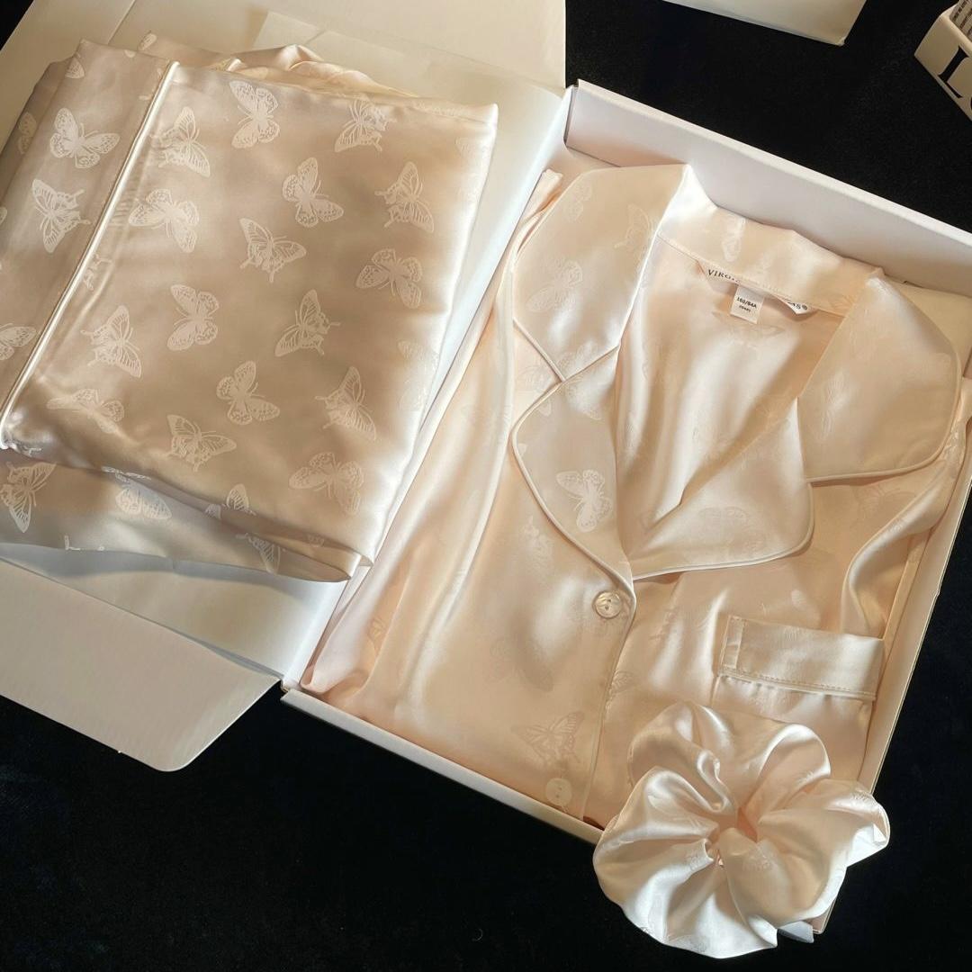 维多利亚真丝睡衣女蝴蝶结家居服