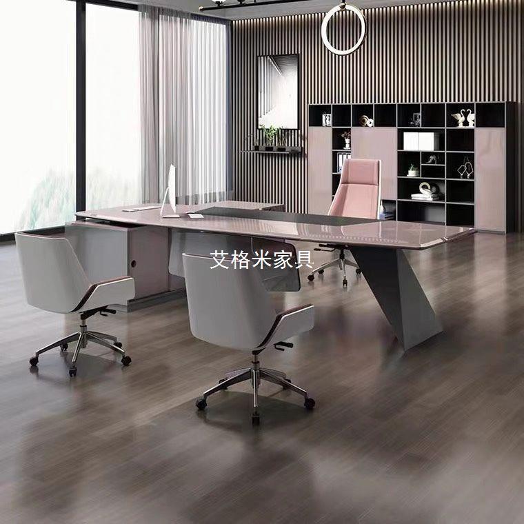 钢琴烤漆办桌现公代总化高档老板桌轻奢女裁桌白时尚领经理大班台