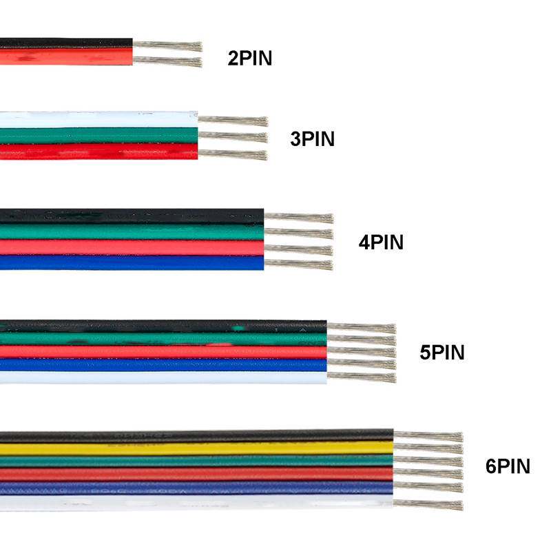100米 22AWG 2/3/4/5/6Pin电源导线并排线12V低压LED灯连接延长线
