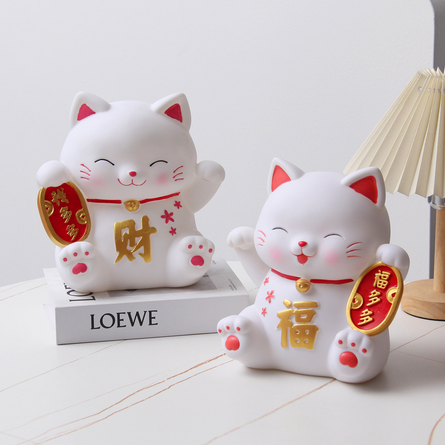 白色可爱招财猫可存可取存钱罐摆件大号只进不出桌面储蓄罐大摆件