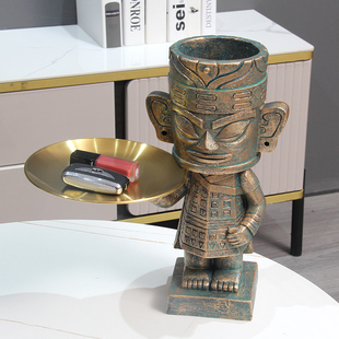 三星堆文创家居收纳摆件青铜纵目面具纪念品书柜桌面装饰笔筒礼物