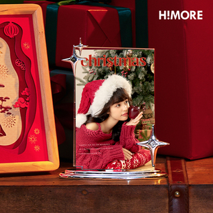 Himore海马相框表明亮的银色四角星时尚和凉爽的圣诞照片6英寸宝
