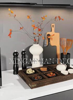 厨房样板间摆件新中式侘寂中古风餐边柜组合砧板展厅橱柜台面装饰