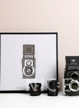 简约现代样板间摄影主题 真相机镜头模型 书房书桌柜软装饰品