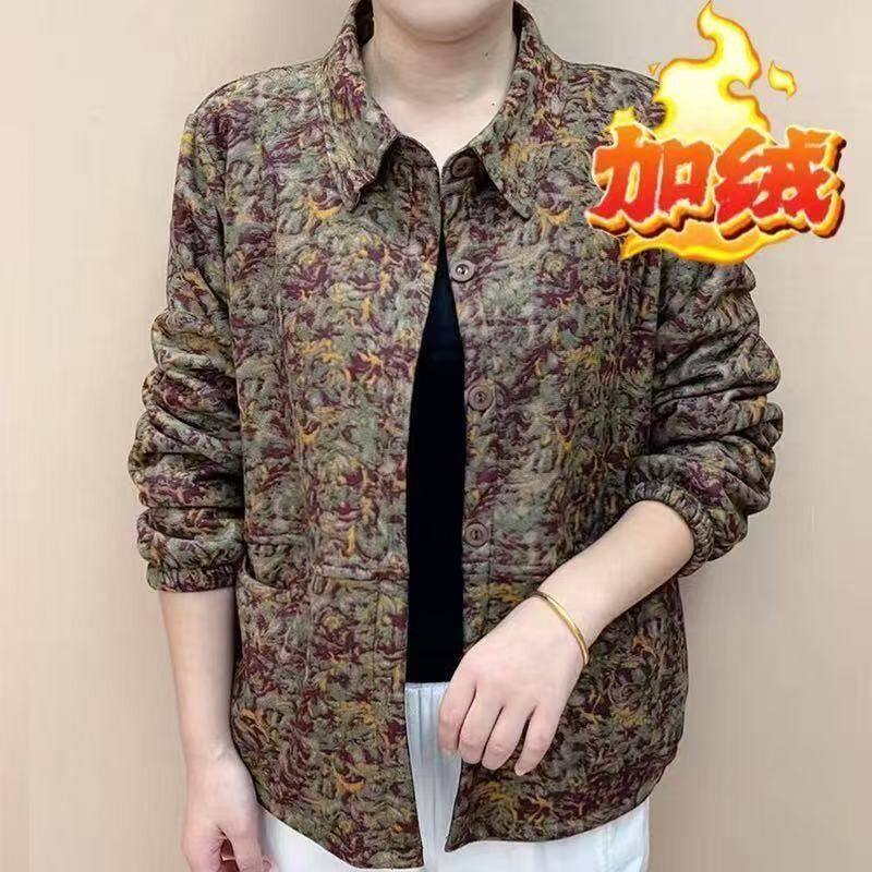 中老年女装复古碎花加绒