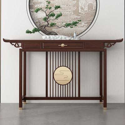 新中式玄关桌入户玄关台乌金木客门厅靠墙条案轻奢供桌实木玄关柜