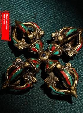 纯铜彩绘纯手工镶嵌宝石十字多杰降魔法器尼泊尔密宗法器