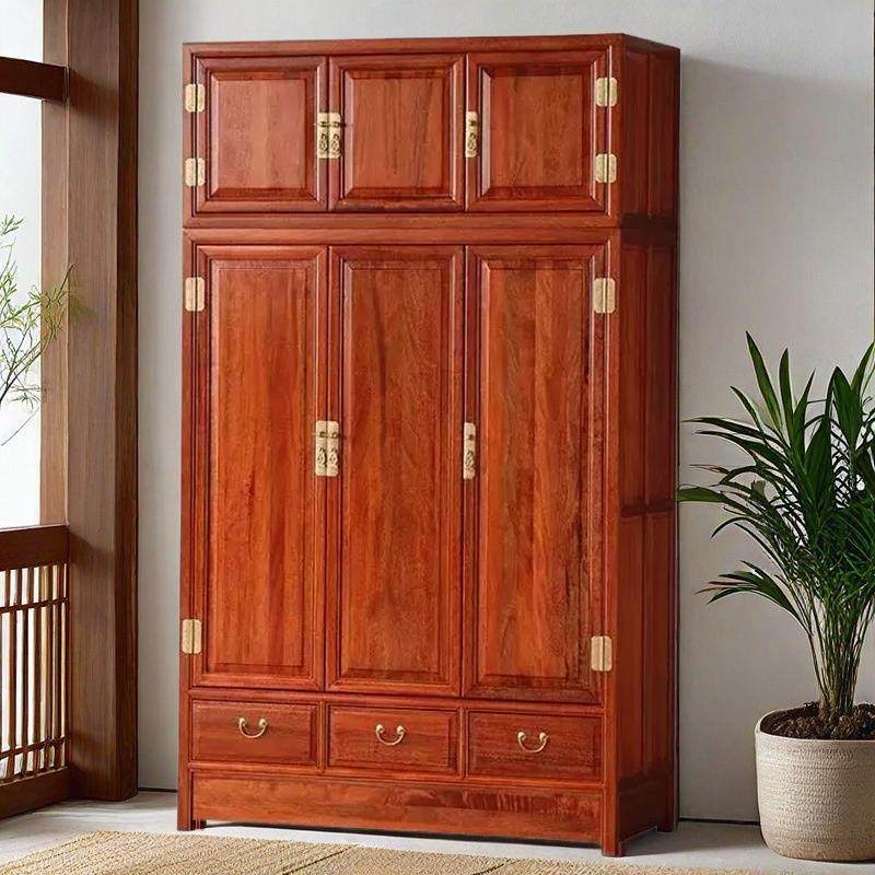 明清古典实木原木顶箱柜北方老榆木雕花四门组合储物衣柜卧室衣橱
