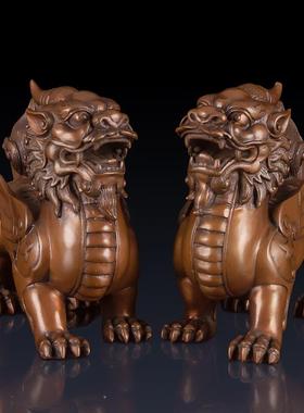 纯铜招财貔貅工艺品摆件一对铜貔貅办公室装饰品家居客厅紫铜摆件
