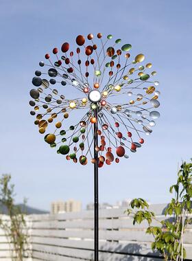 太阳能灯铁艺风车户外花园庭院装饰旋转摆件别墅露台阳台摆设布置