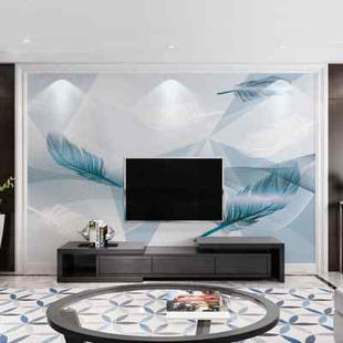 客厅影视墙布蓝色羽毛壁布8d沙发墙纸 电视背景墙壁纸北欧2022家装