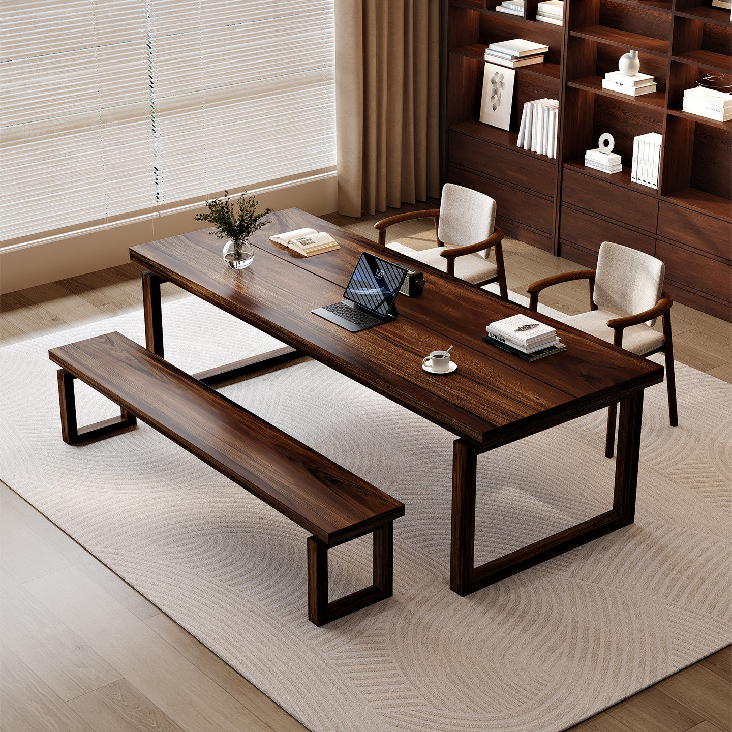 黑胡桃木去客厅化一体大长书桌实木大板办公桌简约工作台学习桌,住宅家具,书桌,淘宝优惠券,粉丝福利购,淘宝优惠卷