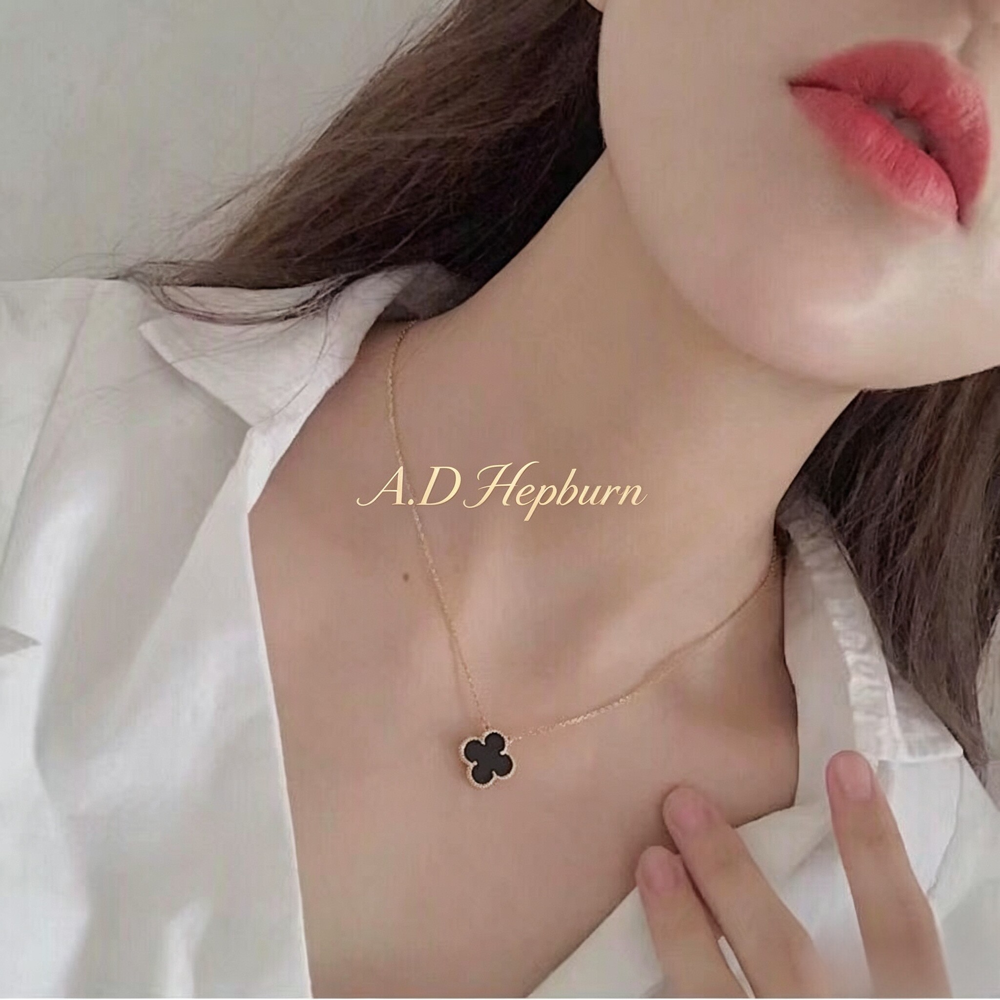 情人节黑玛瑙四叶草项链送女友