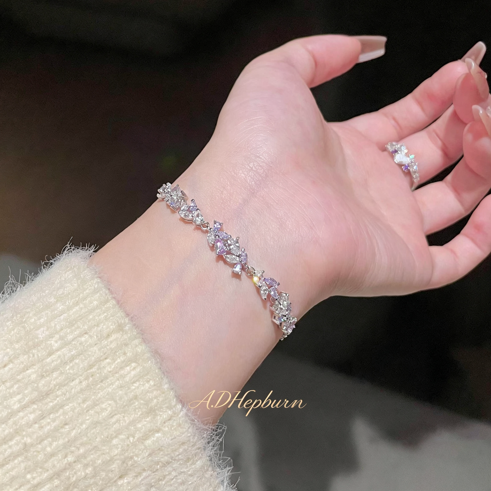 A.DHepburn紫藤花手链项链轻奢女