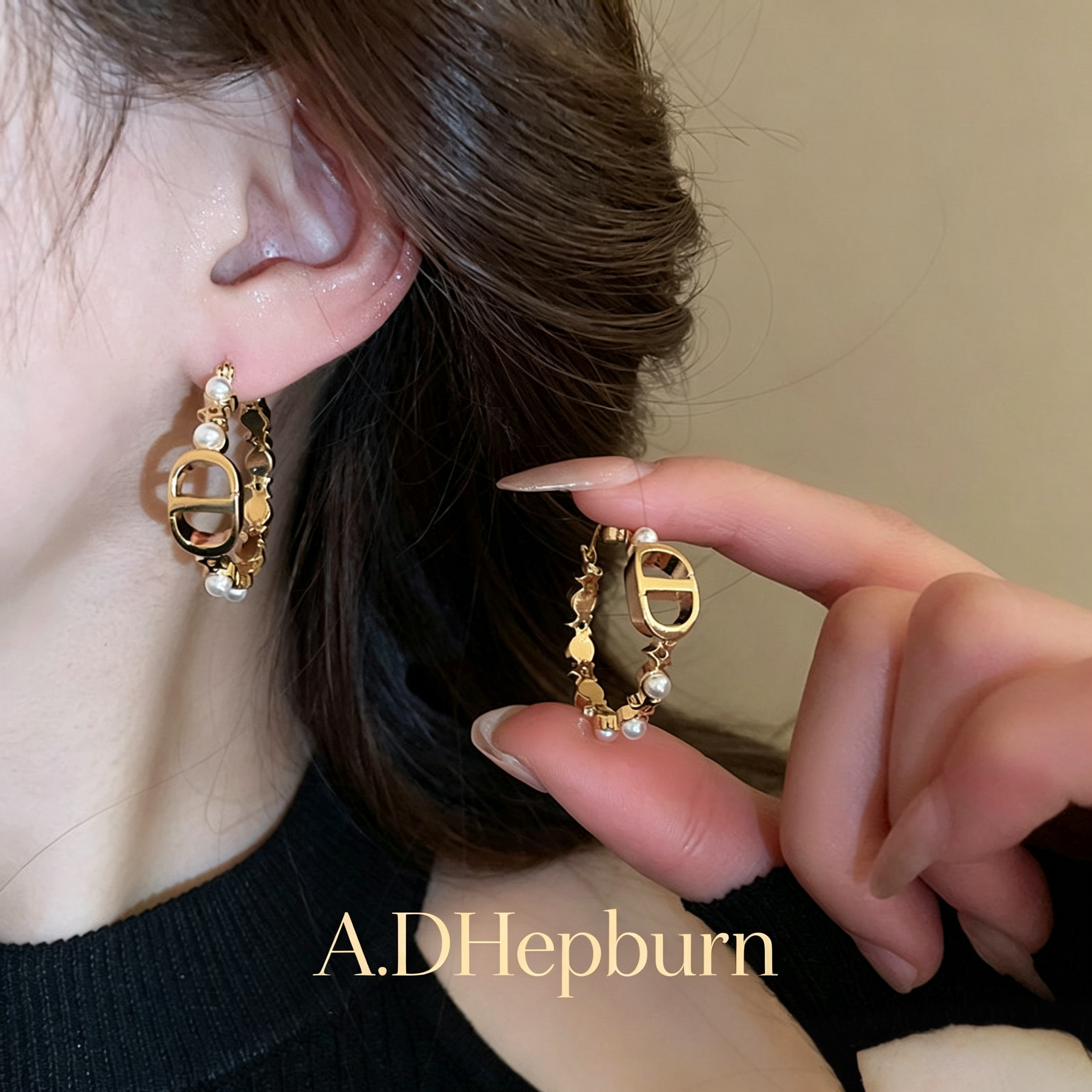 A.DHepburn轻奢猪鼻子金色耳环女