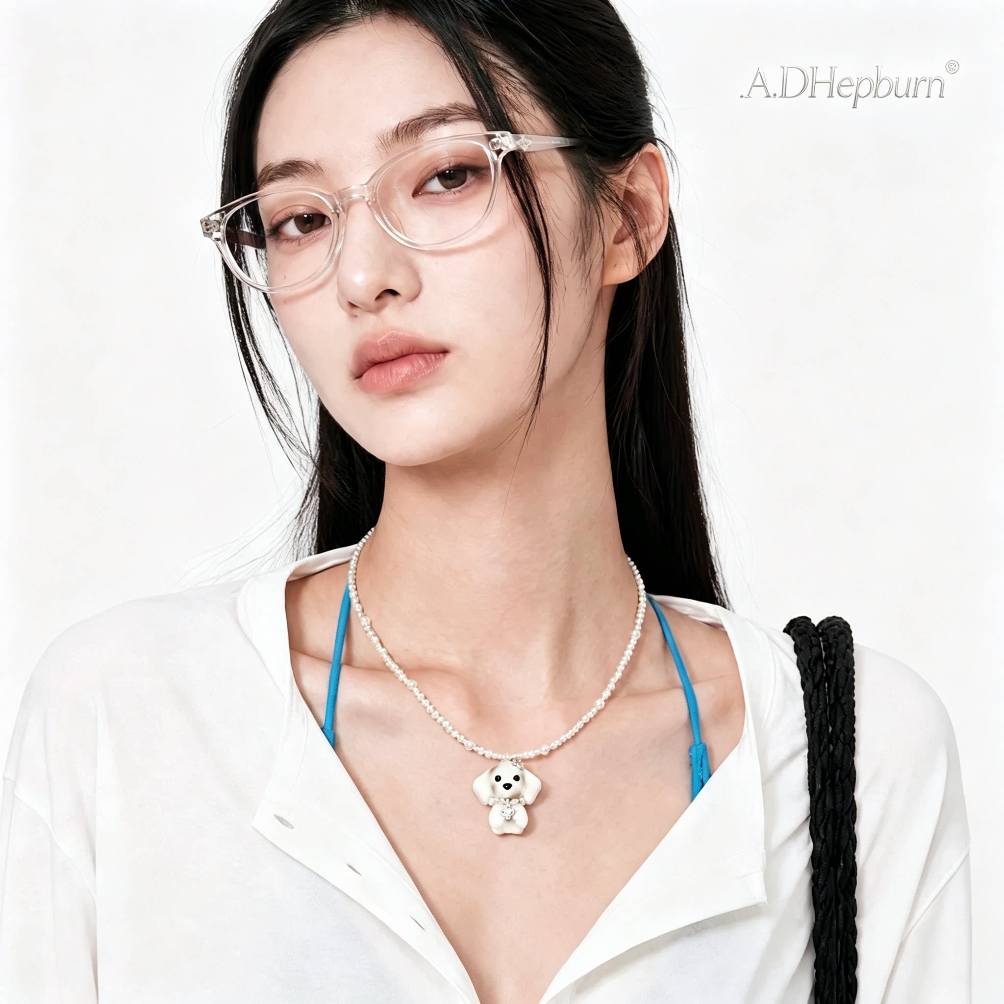 赫本小花狗斑点珍珠毛衣链女生