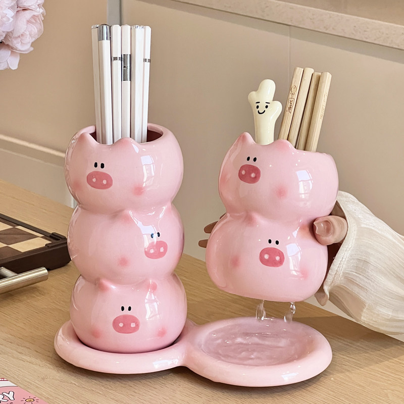 猪猪筷子收纳盒陶瓷筷子筒筷笼家用厨房高级感新款置物架沥水创意,餐饮具,餐具笼/架,淘宝优惠券,粉丝福利购,淘宝优惠卷