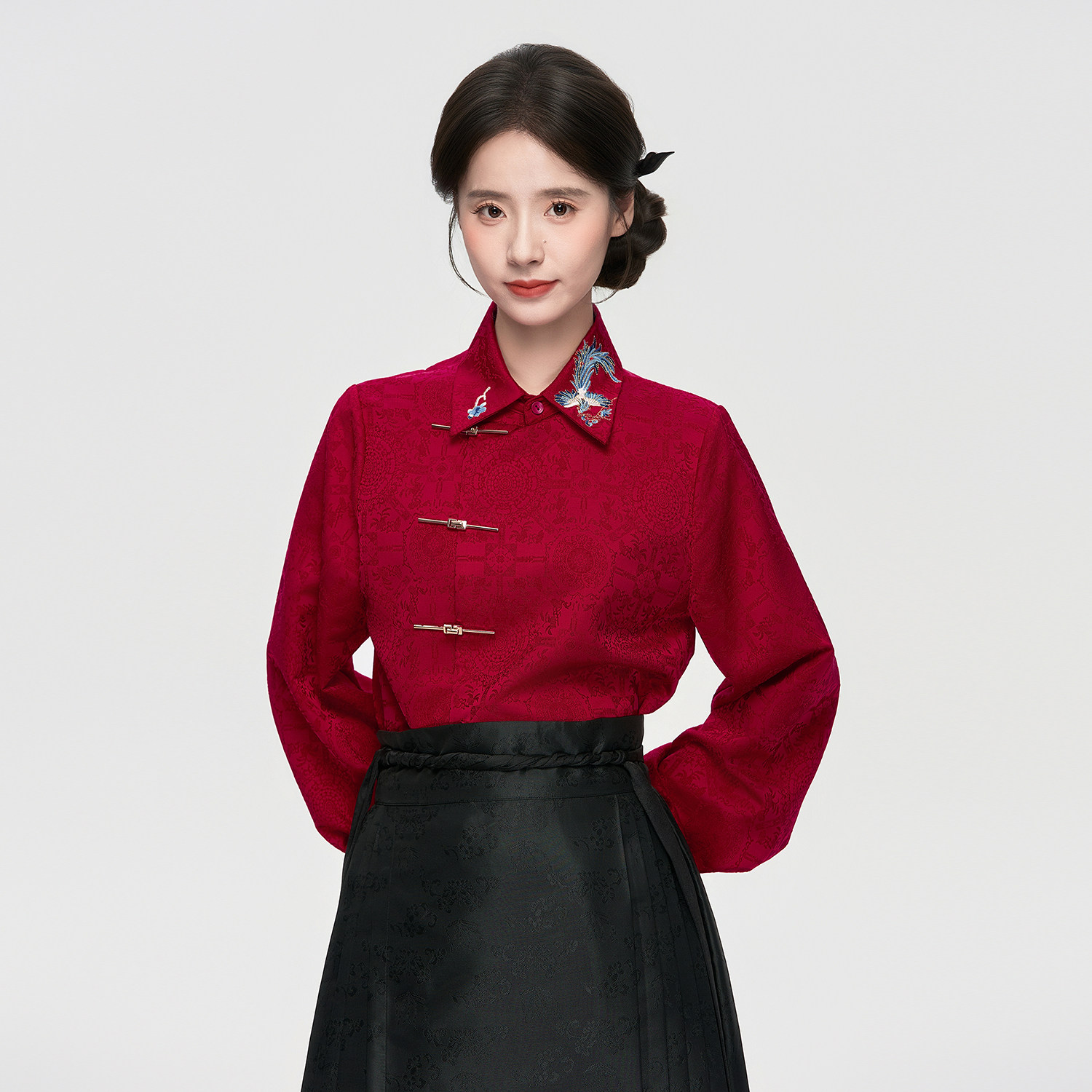 星河汉歌翠羽黑色马面裙红色衬衫上衣套装女明制汉服日常2026新款,女装/女士精品,汉服半身裙,淘宝优惠券,粉丝福利购,淘宝优惠卷