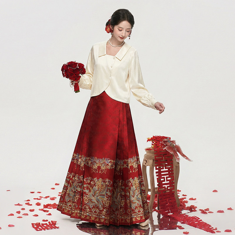 星河汉歌翠羽红冬新款新中式上衣红色马面裙套装女订婚服明制汉服,女装/女士精品,汉服半身裙,淘宝优惠券,粉丝福利购,淘宝优惠卷