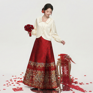 女订婚服明制汉服 上衣红色马面裙套装 星河汉歌翠羽红冬新款 新中式