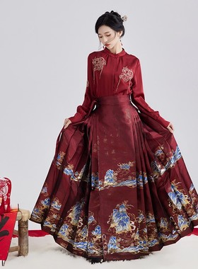 星河汉歌江山雪红色马面裙女套装明制汉服日常2026新款冬新年战袍