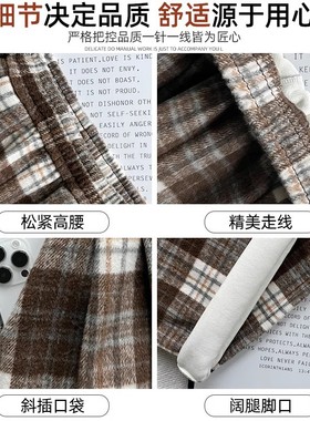 蓝色毛呢阔腿裤女秋冬韩版网红高腰直筒裤宽松百搭休闲拖地裤