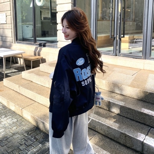 字母印花棒球服外套女2025春季新款BF风宽松百搭立领夹克风衣女款